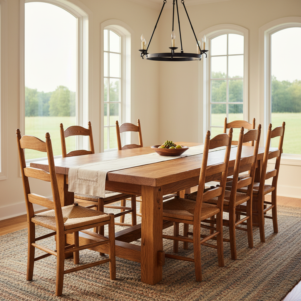 Handcrafted Amish farmhouse dining table with chairs