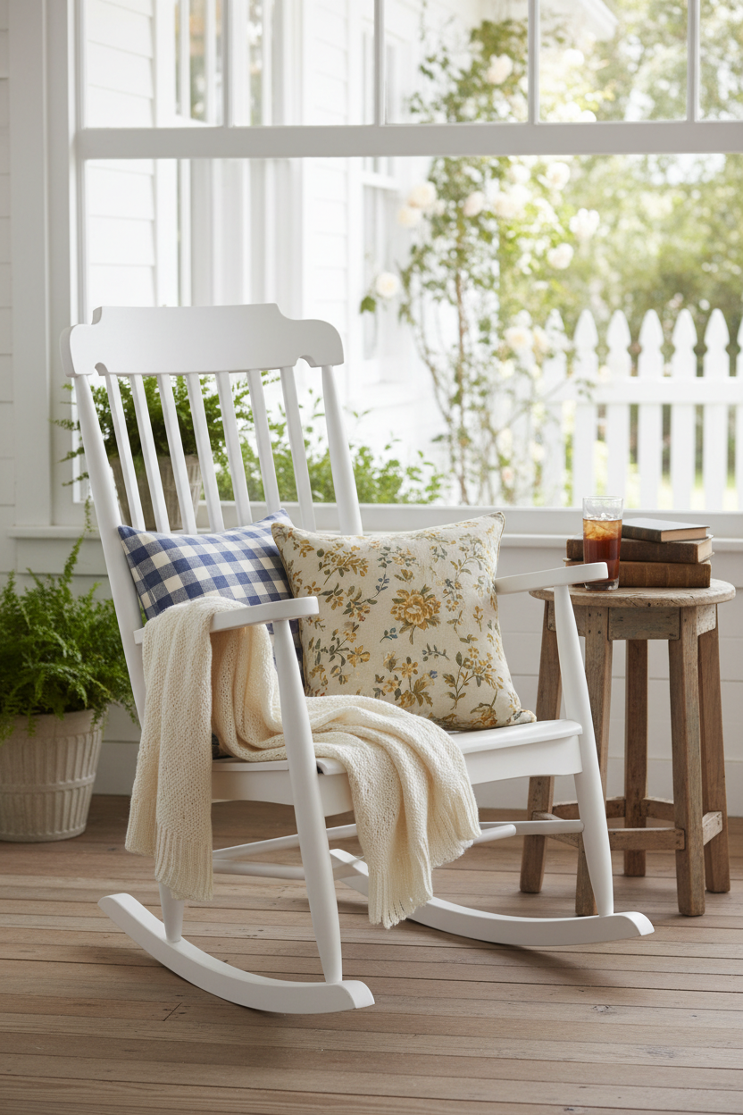 White porch rocking chair